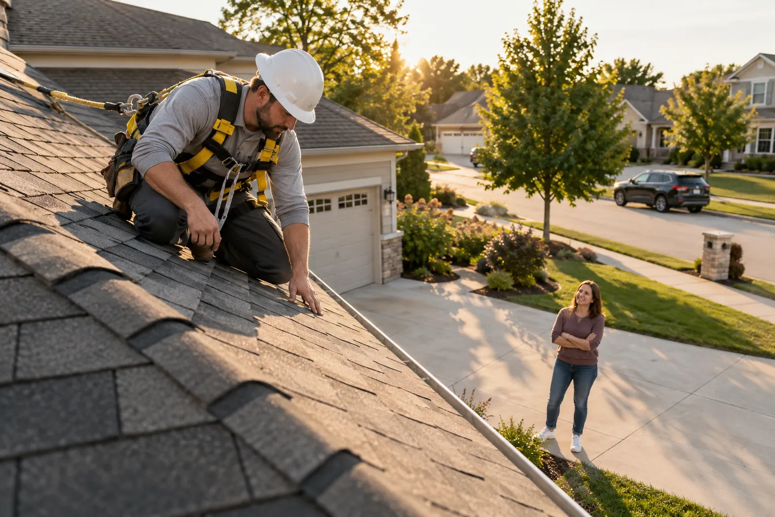 Local roofing provider reviewing a roof in the San Antonio area